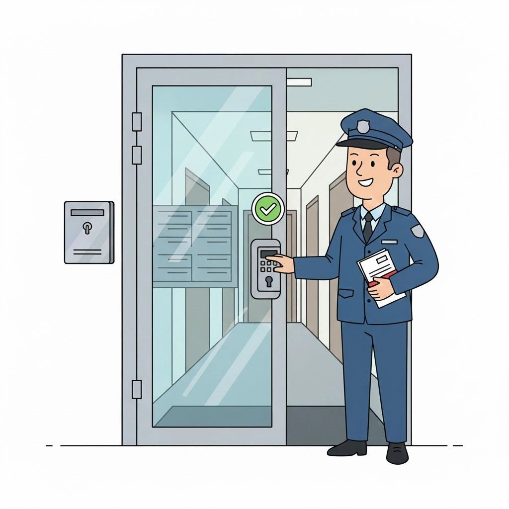 Constable entering a secured multi-unit building